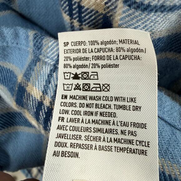 American Eagle Flannel Men's Size XL Super Soft NWT Blue Plaid Detachable Hoodie - Picture 15 of 16